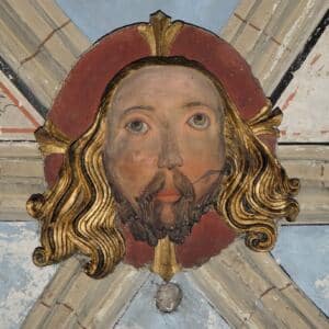 Pozdně gotický svorník s hlavou Krista na klenbě, po r. 1450