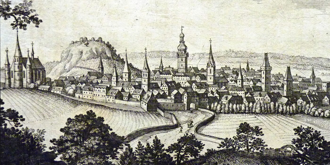 Matthäus Merian: Slaný r. 1650 (in: Topographia Bohemiae, Moraviae et Silesiae)